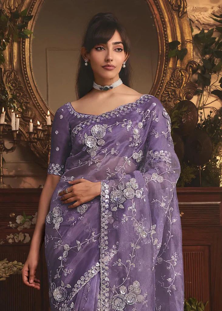 LILAC MIST ORGANZA TISSUE HAND WORKED SAREE