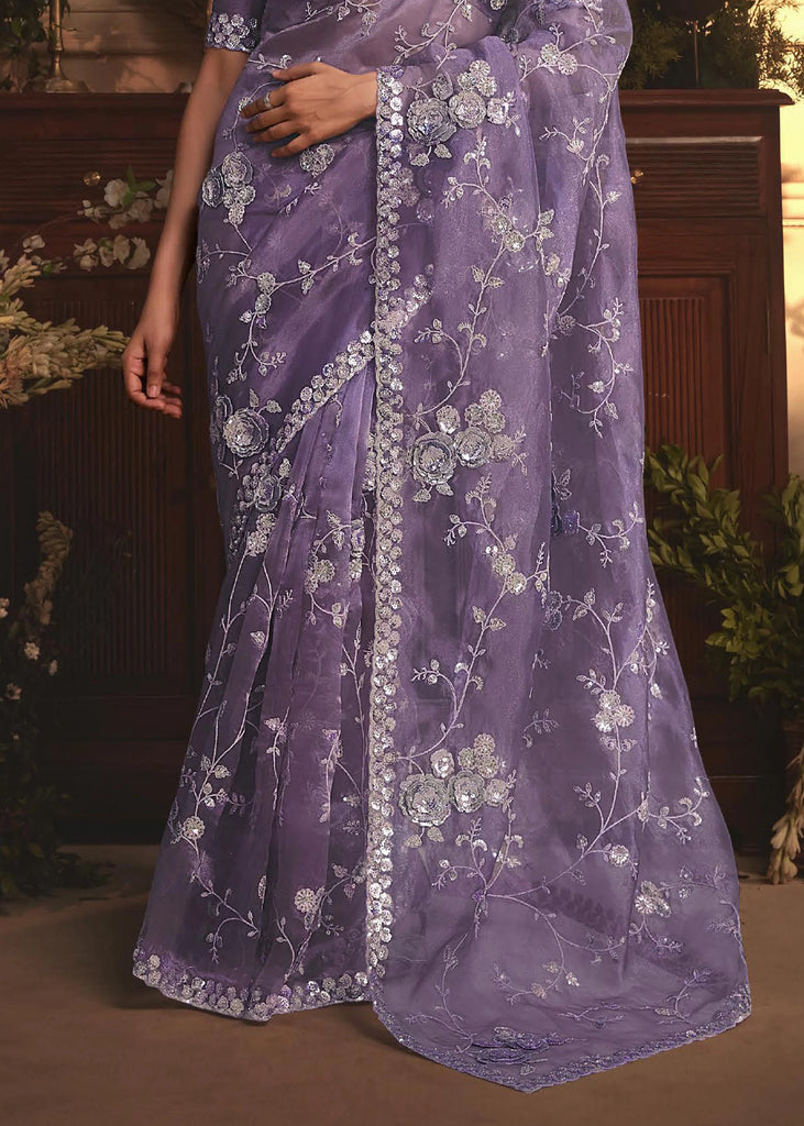 LILAC MIST ORGANZA TISSUE HAND WORKED SAREE