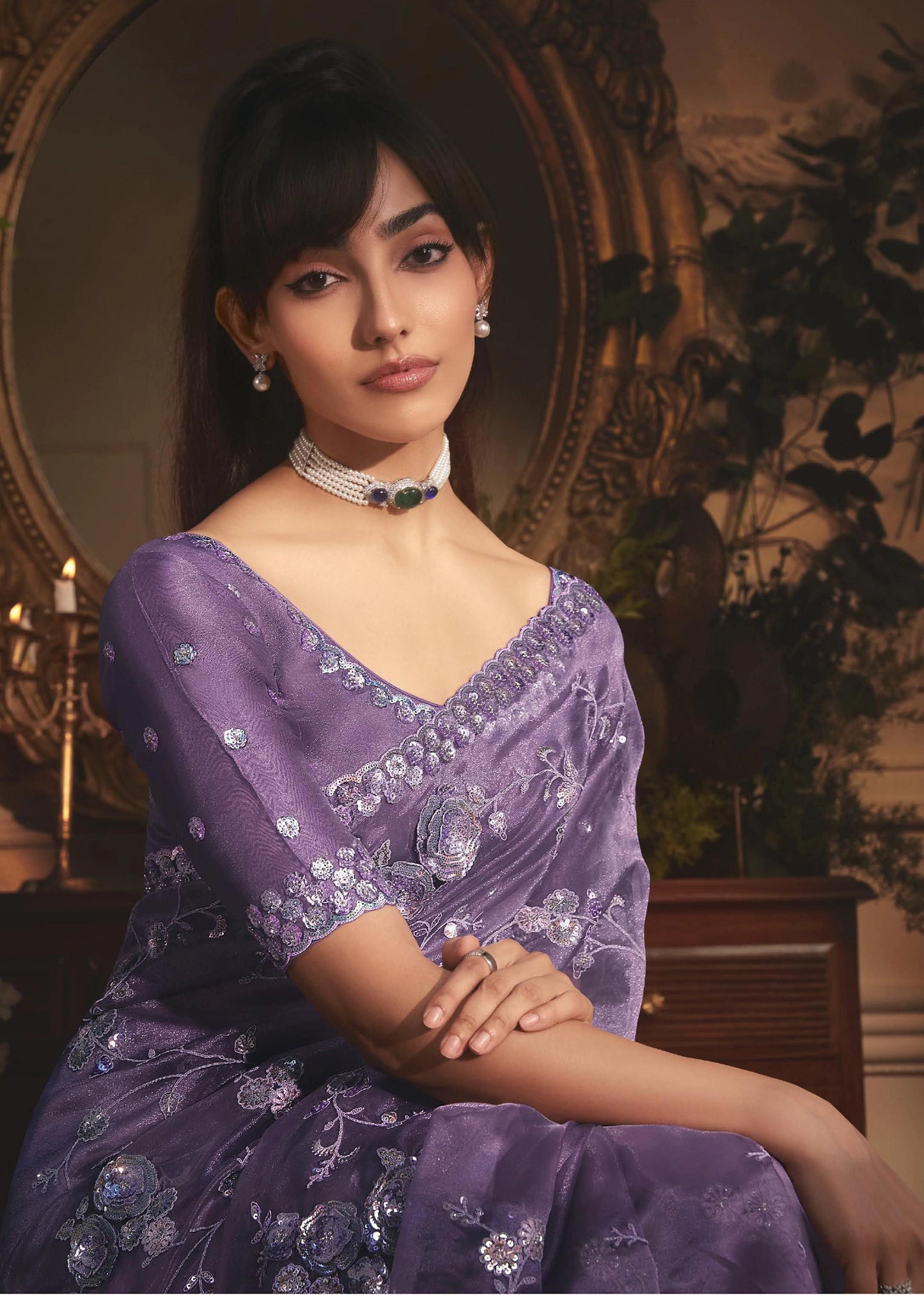 LILAC MIST ORGANZA TISSUE HAND WORKED SAREE