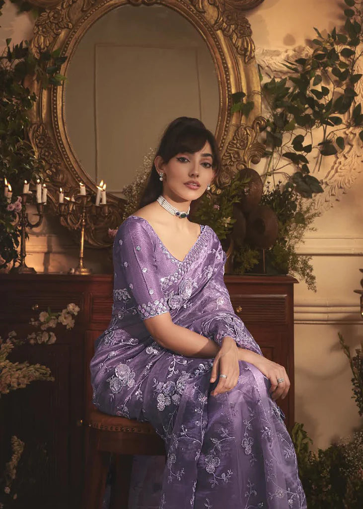 LILAC MIST ORGANZA TISSUE HAND WORKED SAREE
