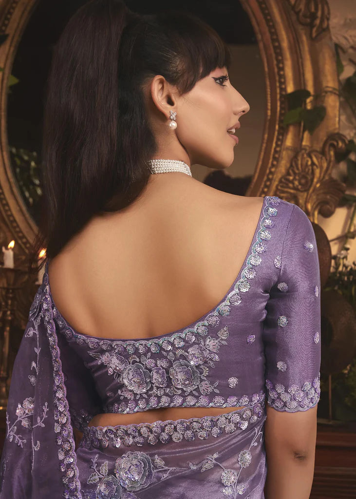 LILAC MIST ORGANZA TISSUE HAND WORKED SAREE