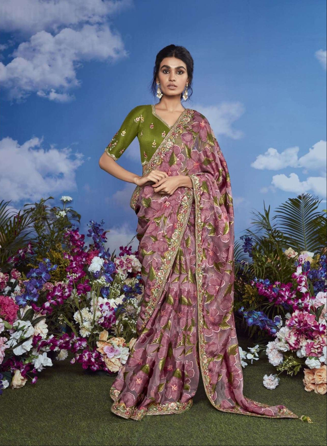 Premium garden themed designer sarees
