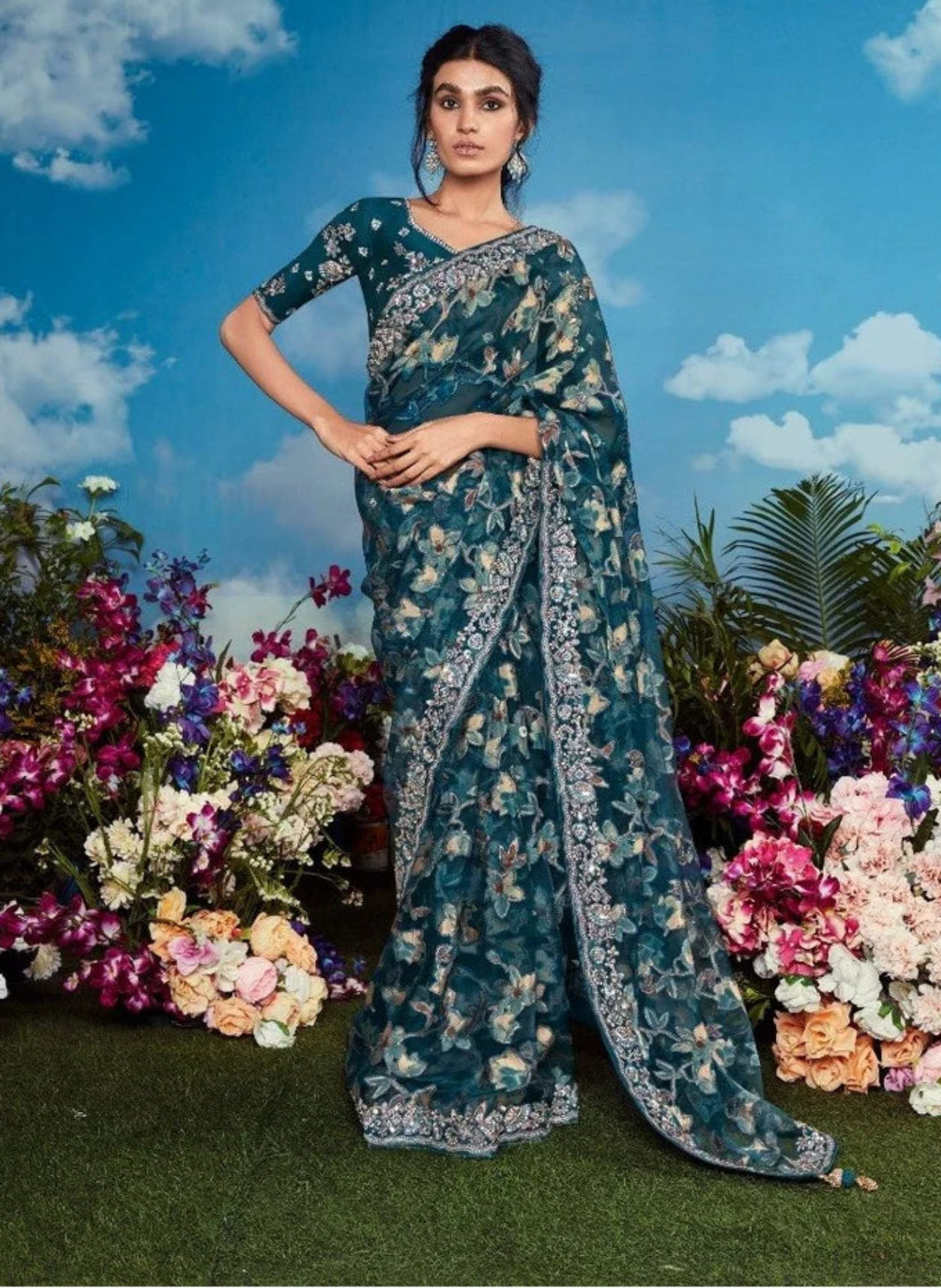 Premium garden themed designer sarees