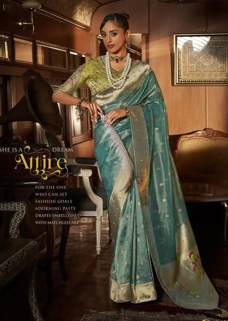 Unique fusion saree tissue silk and paithani