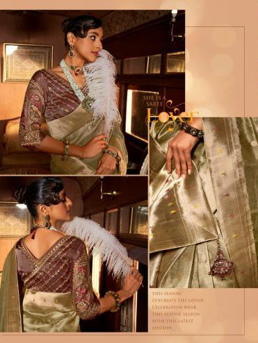 Unique fusion saree with pure tissue silk body and paithani border.