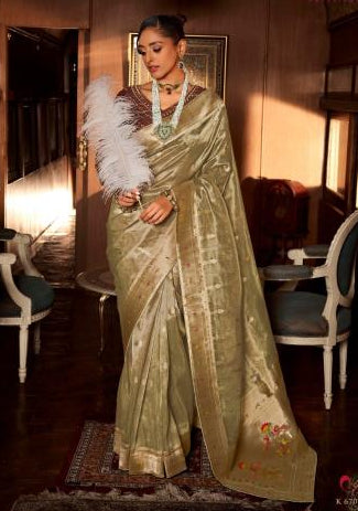 Unique fusion saree with pure tissue silk body and paithani border.