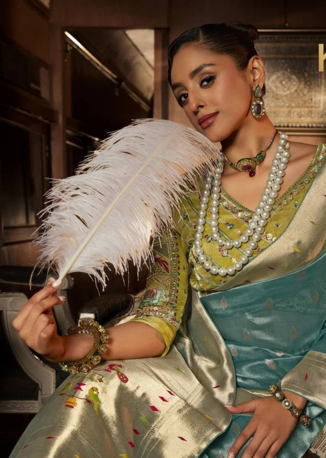 Unique fusion saree tissue silk and paithani